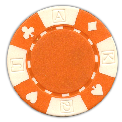 Orange poker chips in a card suited design - 11.5 gram clay composite poker chips