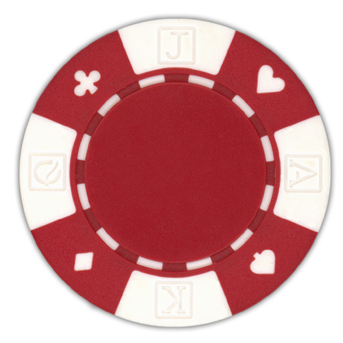 Red poker chips in a card suited design - 11.5 gram clay composite poker chips