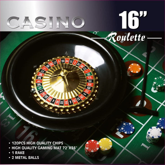 16 Inch roulette wheel set with 120 11.5 gram poker chips