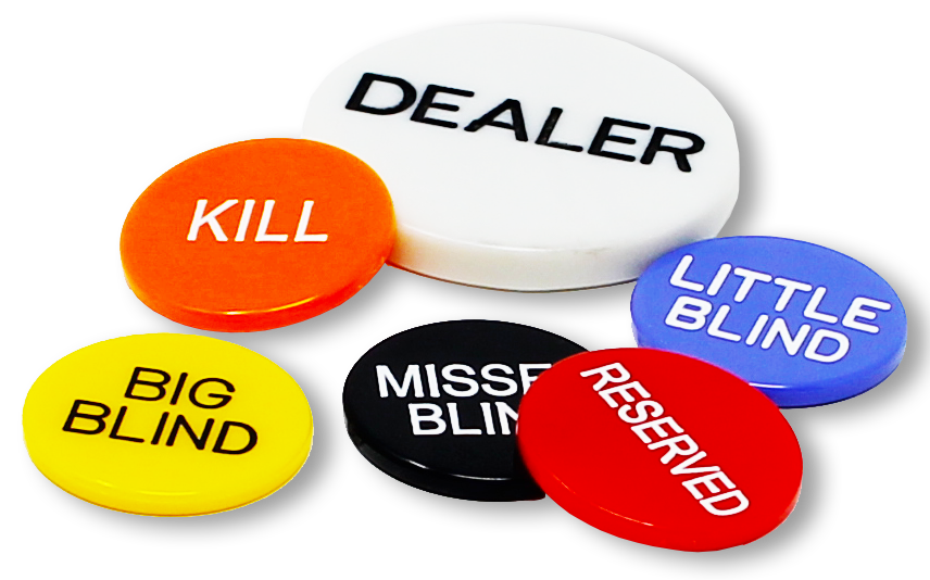 Poker dealer button package with 6 buttons