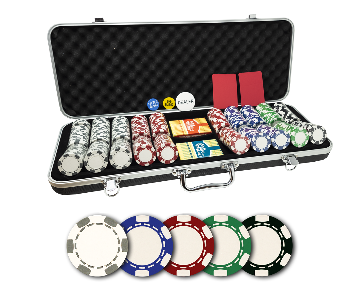 6 Stripe poker chips set with plastic cards 500 chips Chips & Games