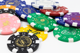 Foil heat stamped custom poker chips in the classic dice design