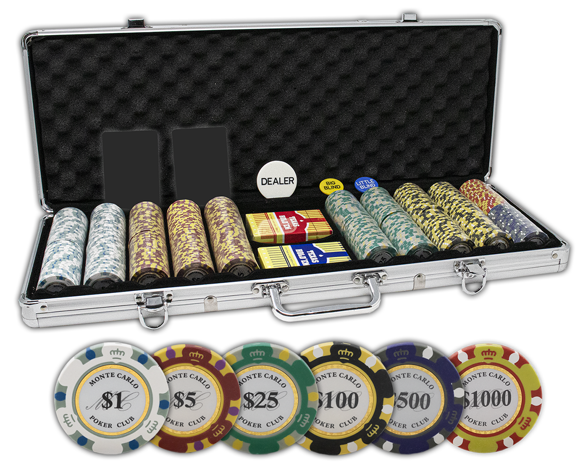 Monte Carlo clay 14 gram poker chips set with plastic cards - 500