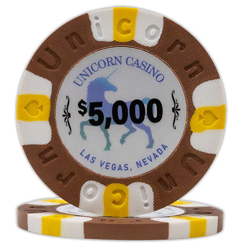 All clay poker chips with Unicorn Casino print - Brown