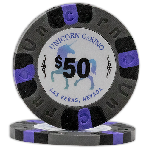 All clay poker chips with Unicorn Casino print - Gray