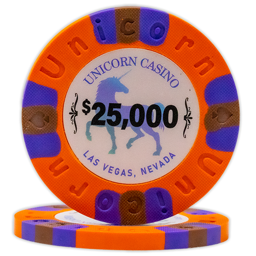 All clay poker chips with Unicorn Casino print - Orange