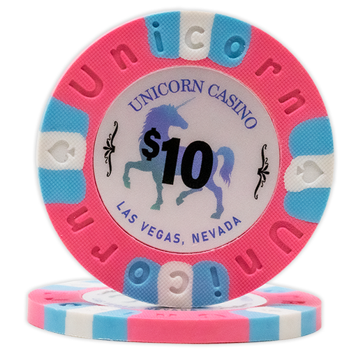 All clay poker chips with Unicorn Casino print - Pink