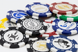 Six stripe cusotm poker chips hot foil stamped with your logo